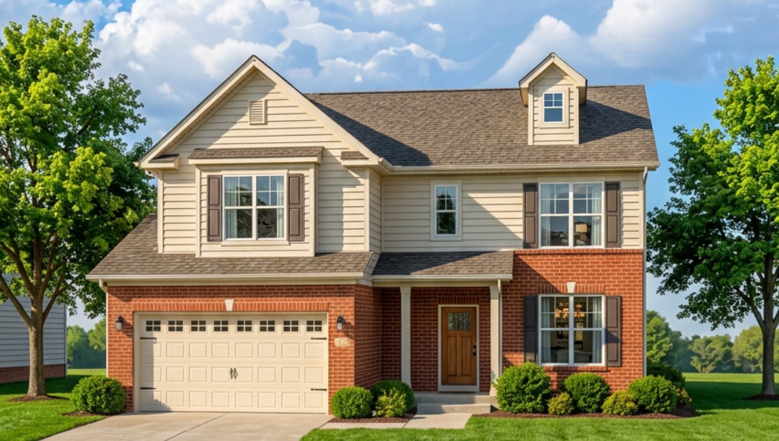 Split-level style home with multiple rooflines, attached garage, and landscaped front yard in a suburban Iowa neighborhood.
